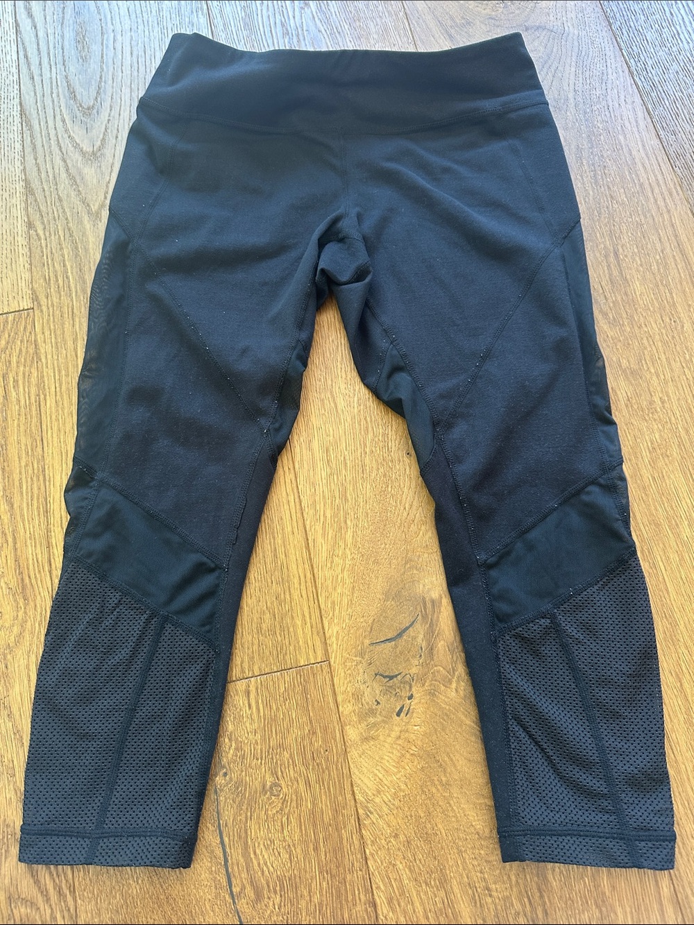 Zella Black Cropped Mesh-Panel Leggings